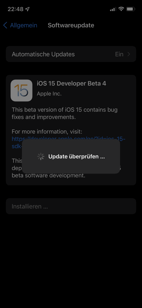 iOS 15 Beta 4 Install