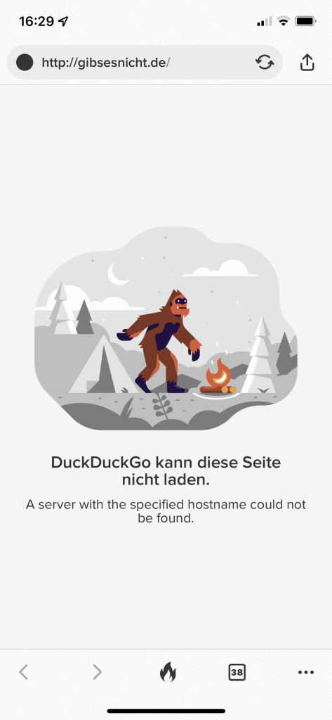 originelle 404-Seite von DuckDuckGo