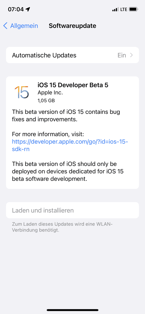 iOS 15 Beta 5 Installer