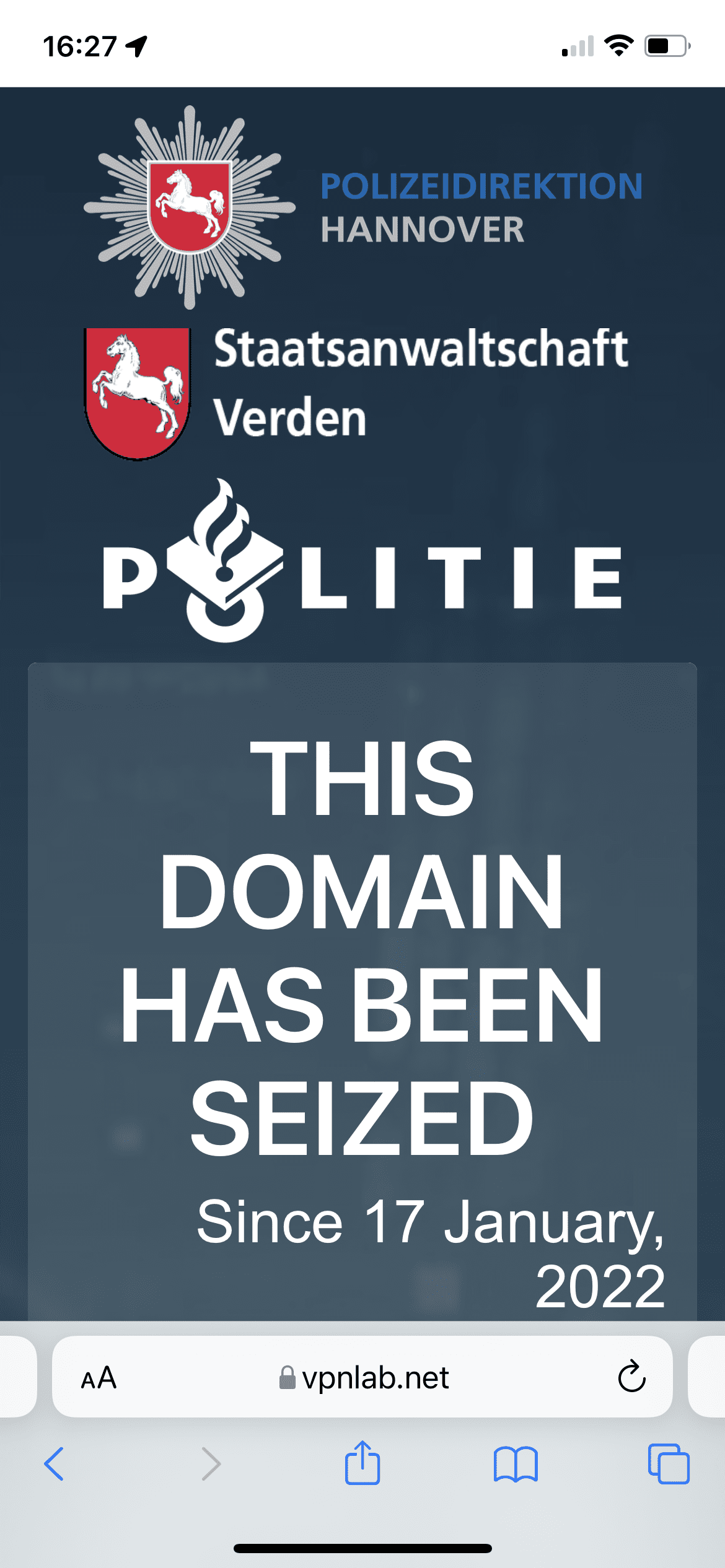 beschlagnahmte VPN-Domain