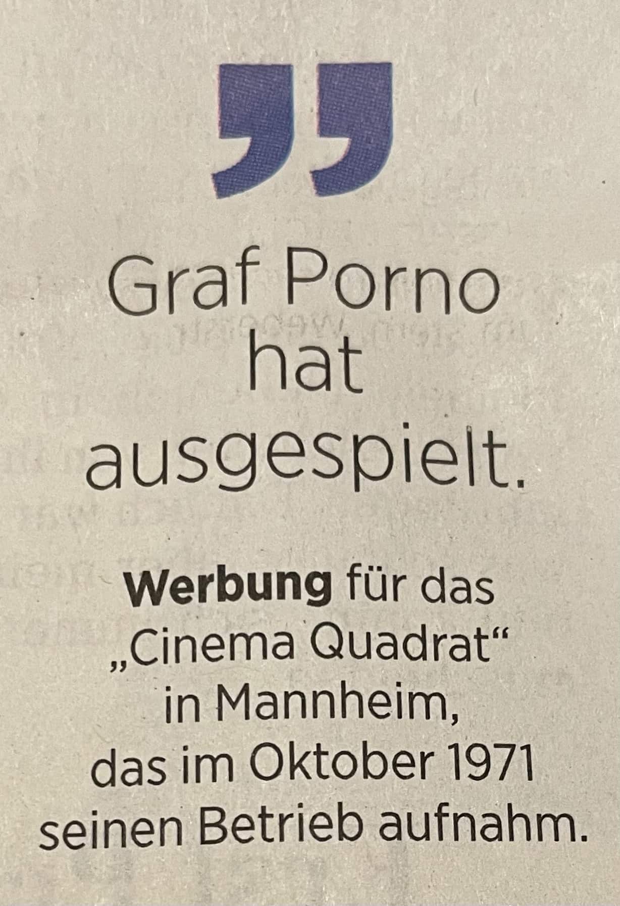 Werbung für das Cinema Quadrat in Mannheim 1971