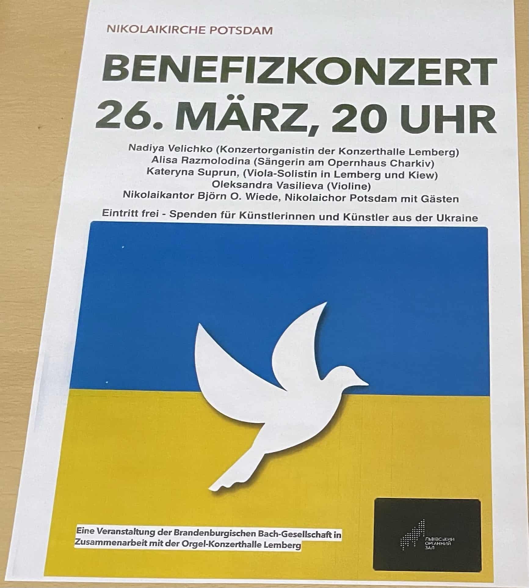 Plakat für Benefizkonzert in der Nicolaikirche Potsdam