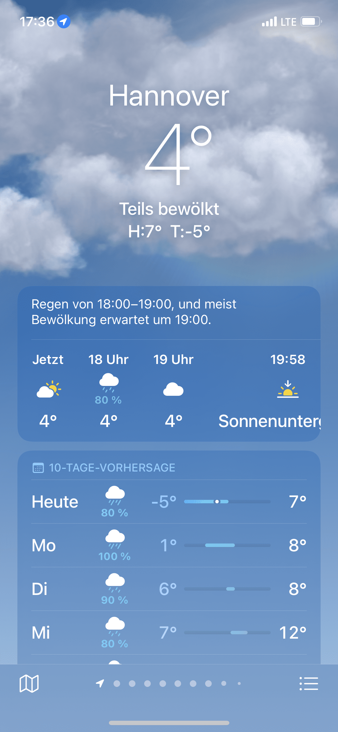 4 Grad kalt laut Wetter-App