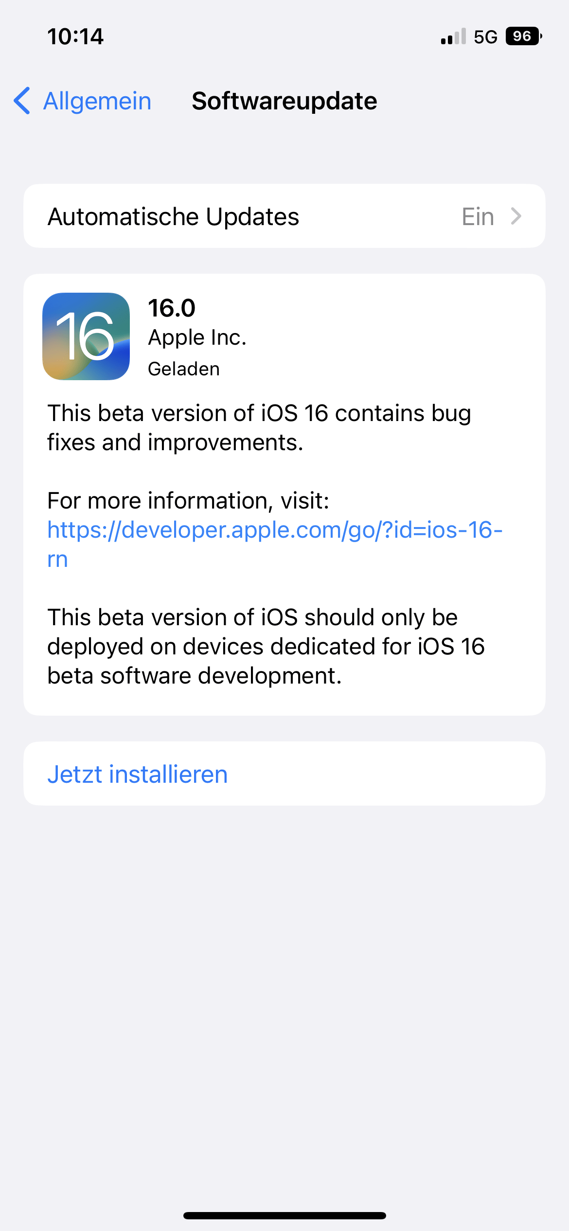 iOS 16 Beta 8 Installscreen