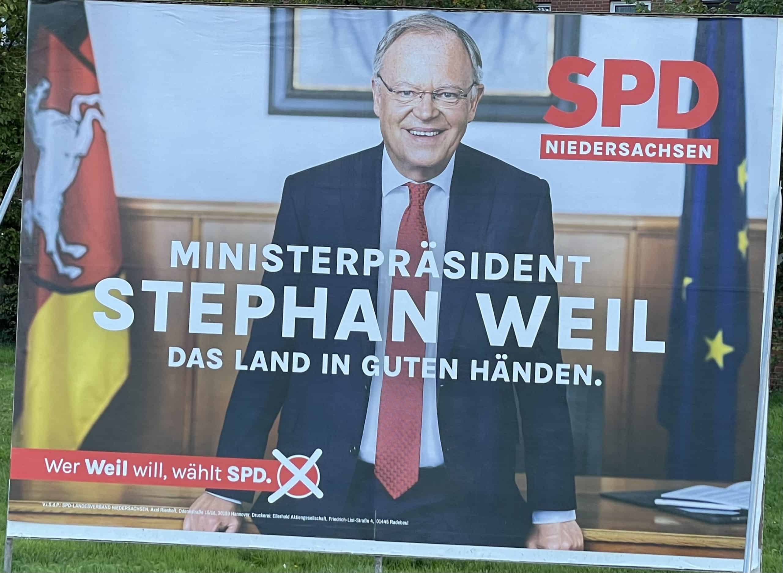 Wahlplakat mit Ministerpräsidenten Stephan Weil