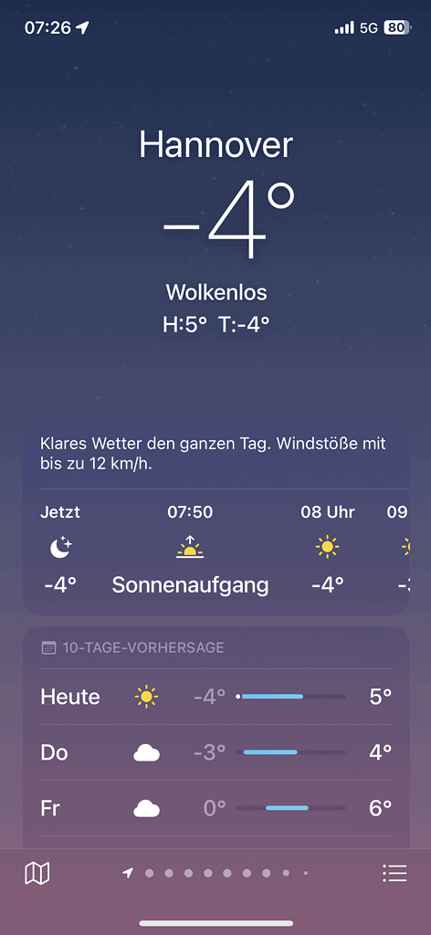 Wetter-App: Kälte in Hannover