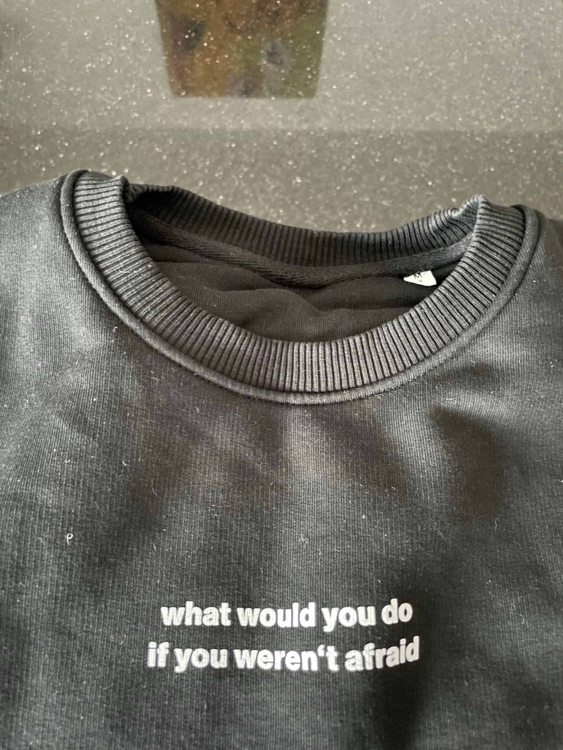 Sweatshirt, Ausschnitt, mit englischem Slogan: What would you do if you weren't afraid?