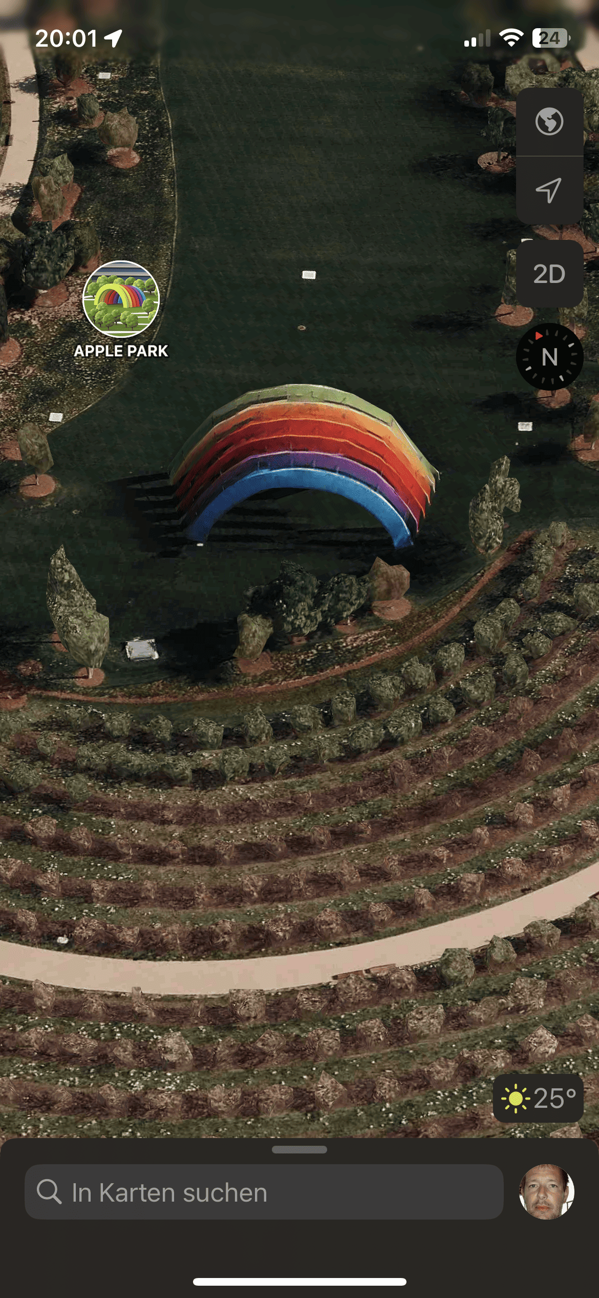 Regenbogen im Apple Park via Karten App