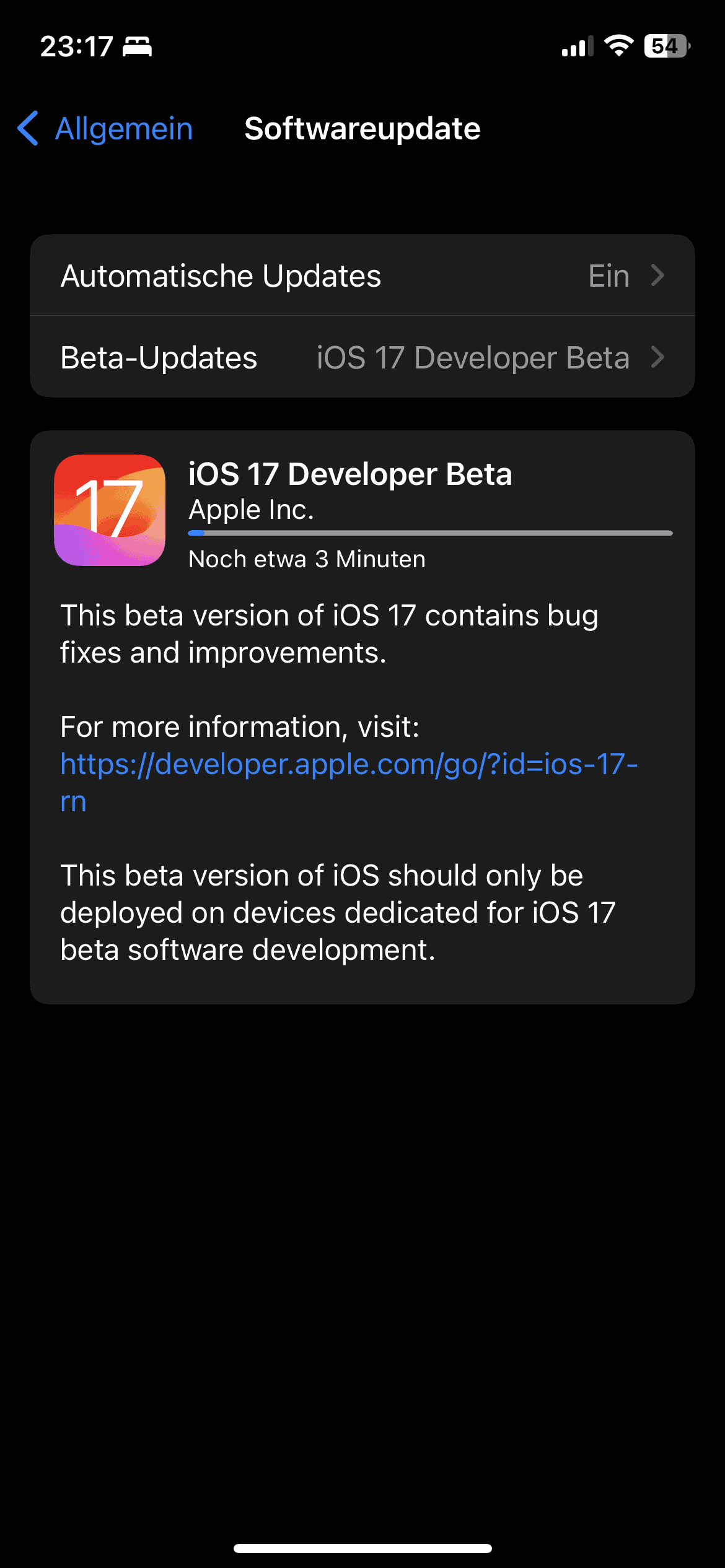 iOS 17 Beta Installschirm