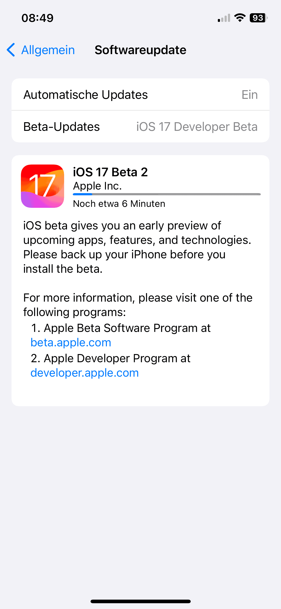 iOS 17 Beta 2 Installscreen