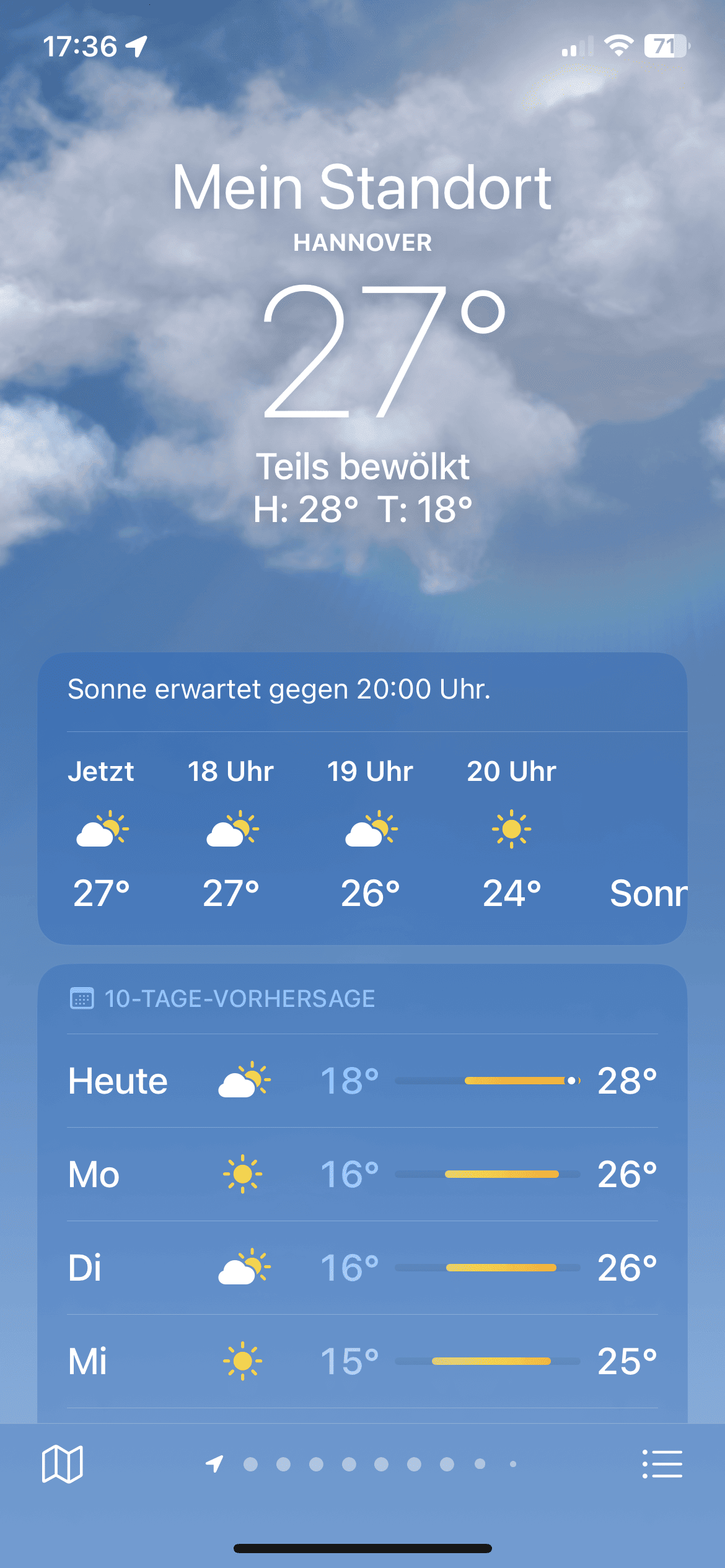 27 C in Hannover um 17:36 Uhr.