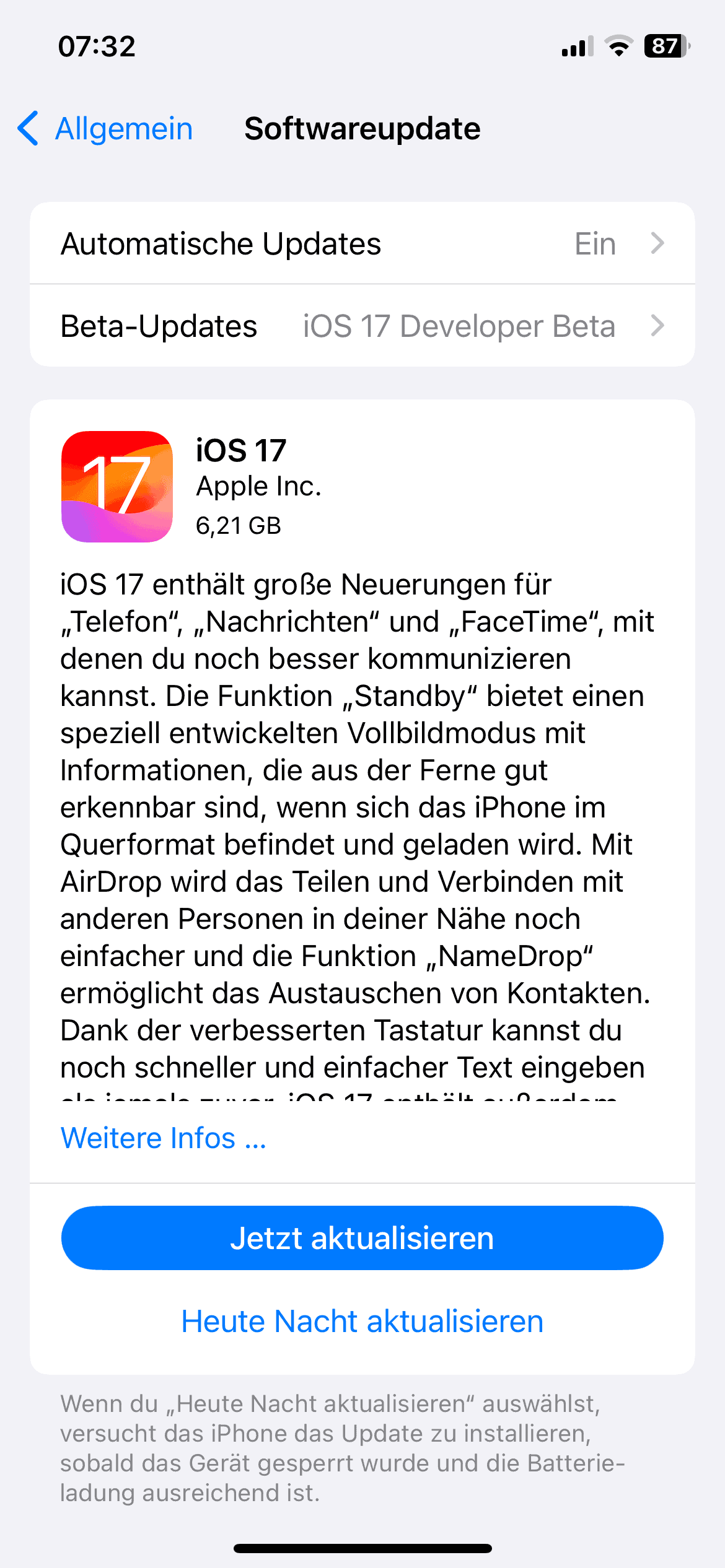 iOS Beta Installerscreen vor dem Release an 18.09.