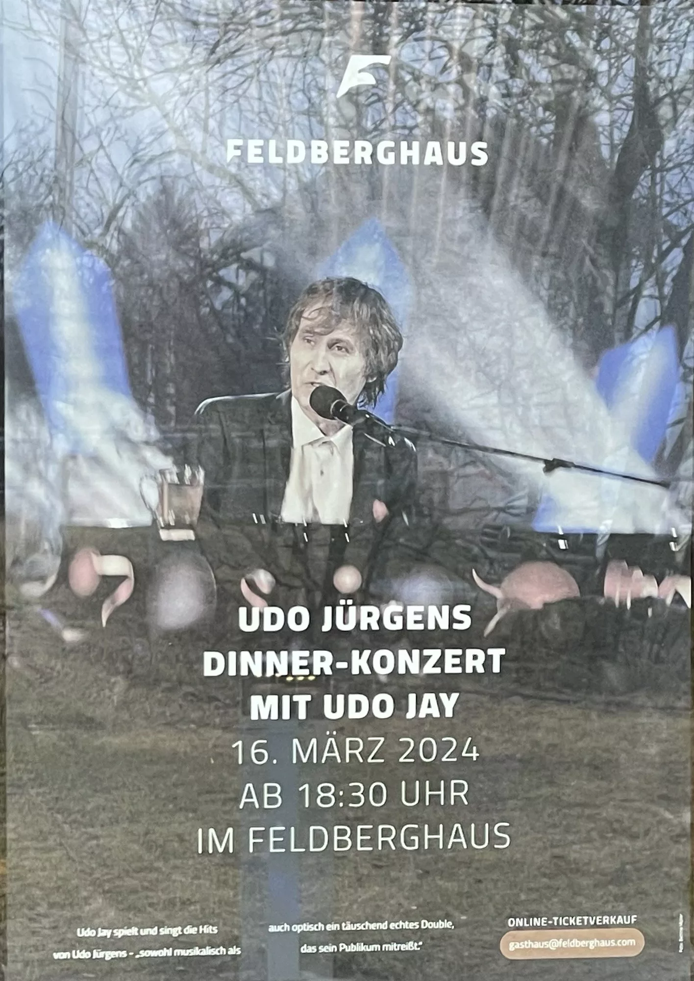Konzertplakat: UDO JÜRGENS DINNER-KONZERT MIT UDO JAY 16. MÄRZ 2024 AB 18:30 UHR IM FELDBERGHAUS