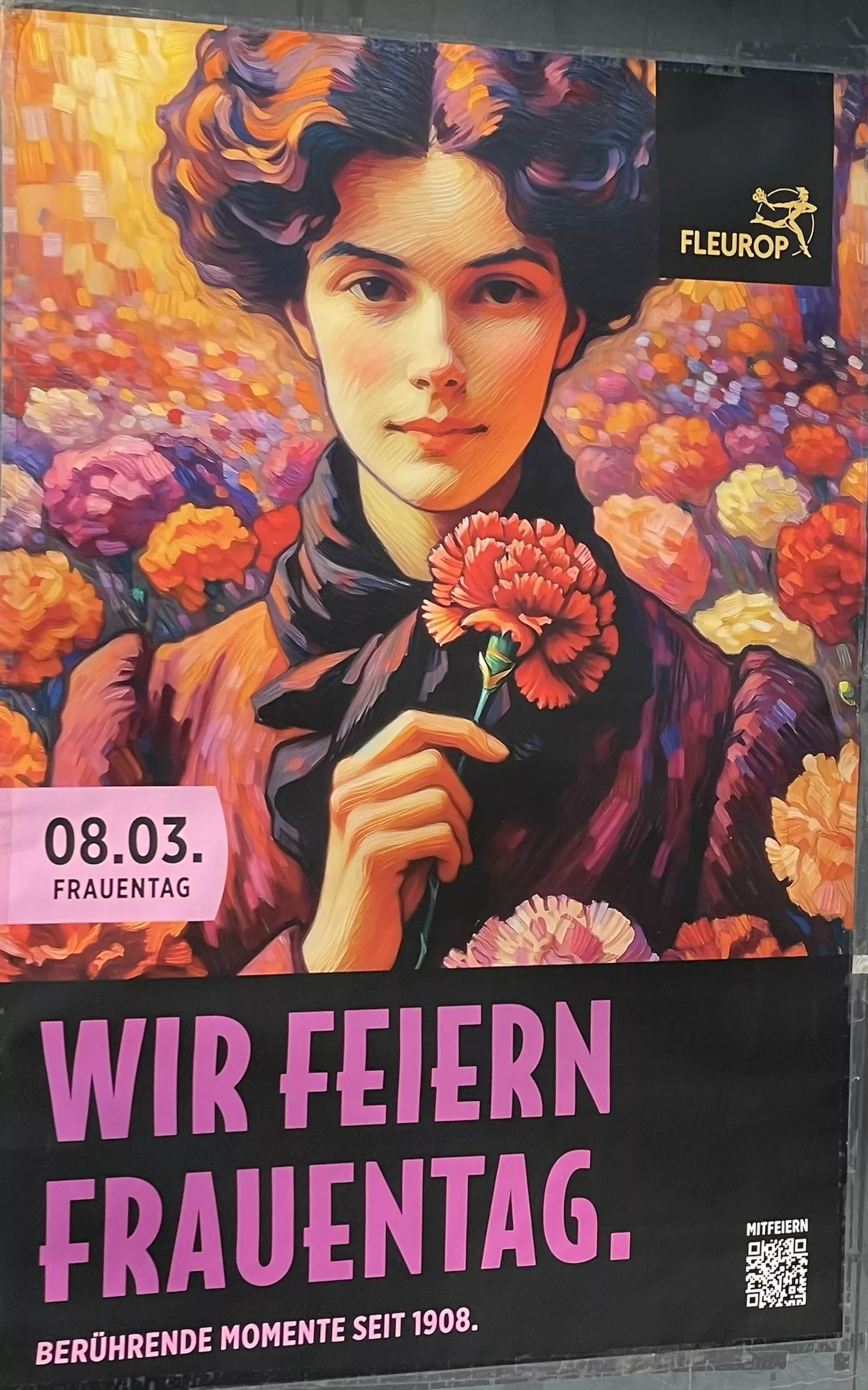 Fleurop-Plakat zum heutigen Weltfrauentag.