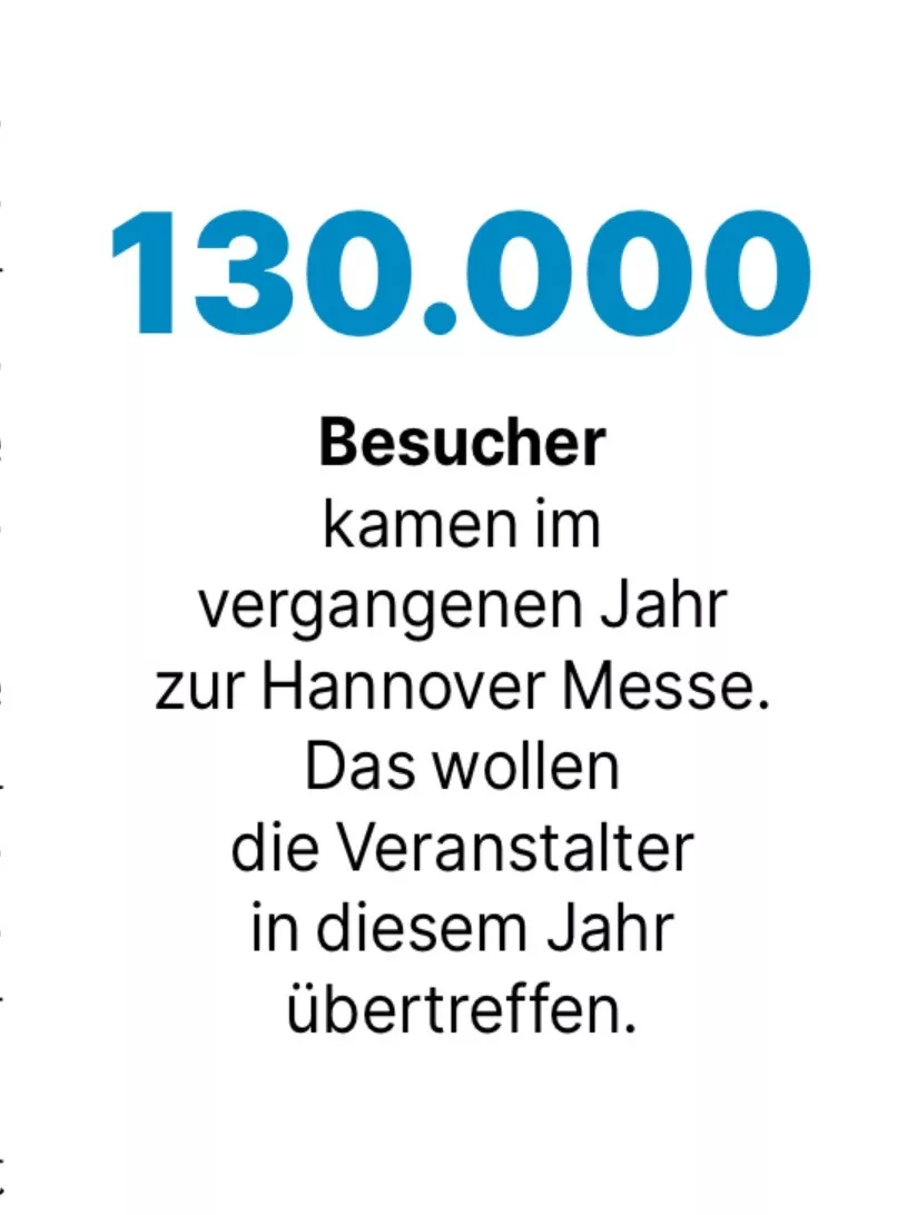 130.000 Besucher kamen im vergangenen Jahr zur Hannover Messe. Das wollen die Veranstalter in diesem Jahr übertreffen.