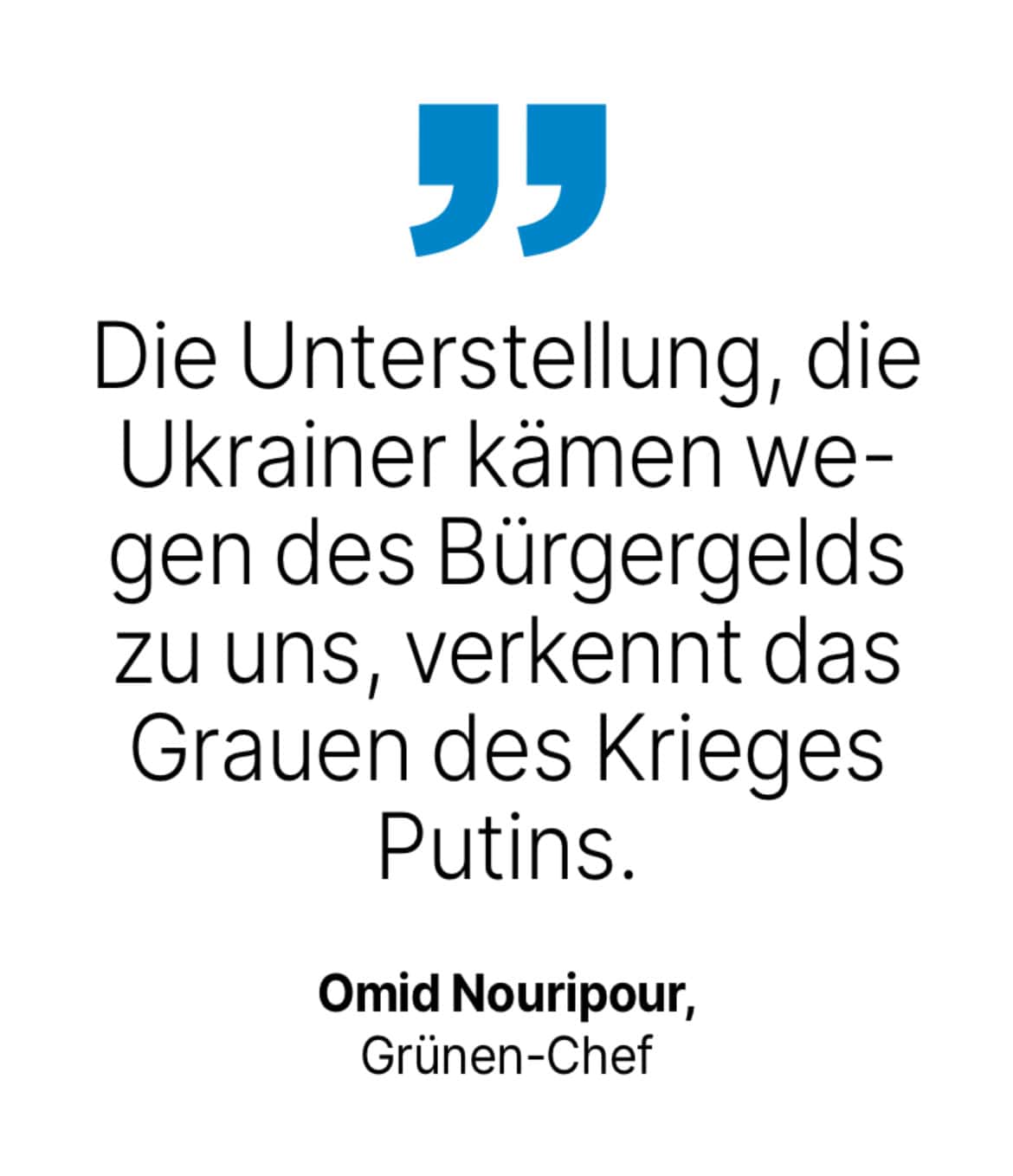 Omid Nouripour, Grünen-Chef: Die Unterstellung, die Ukrainer kämen wegen des Bürgergelds zu uns, verkennt das Grauen des Krieges Putins.