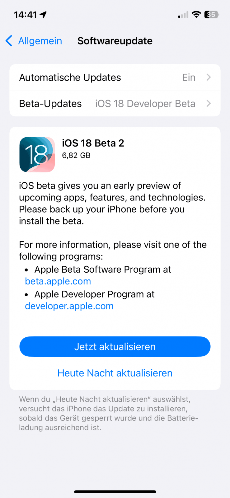 iOS 18 Beta 2 Updatescreen“ width=