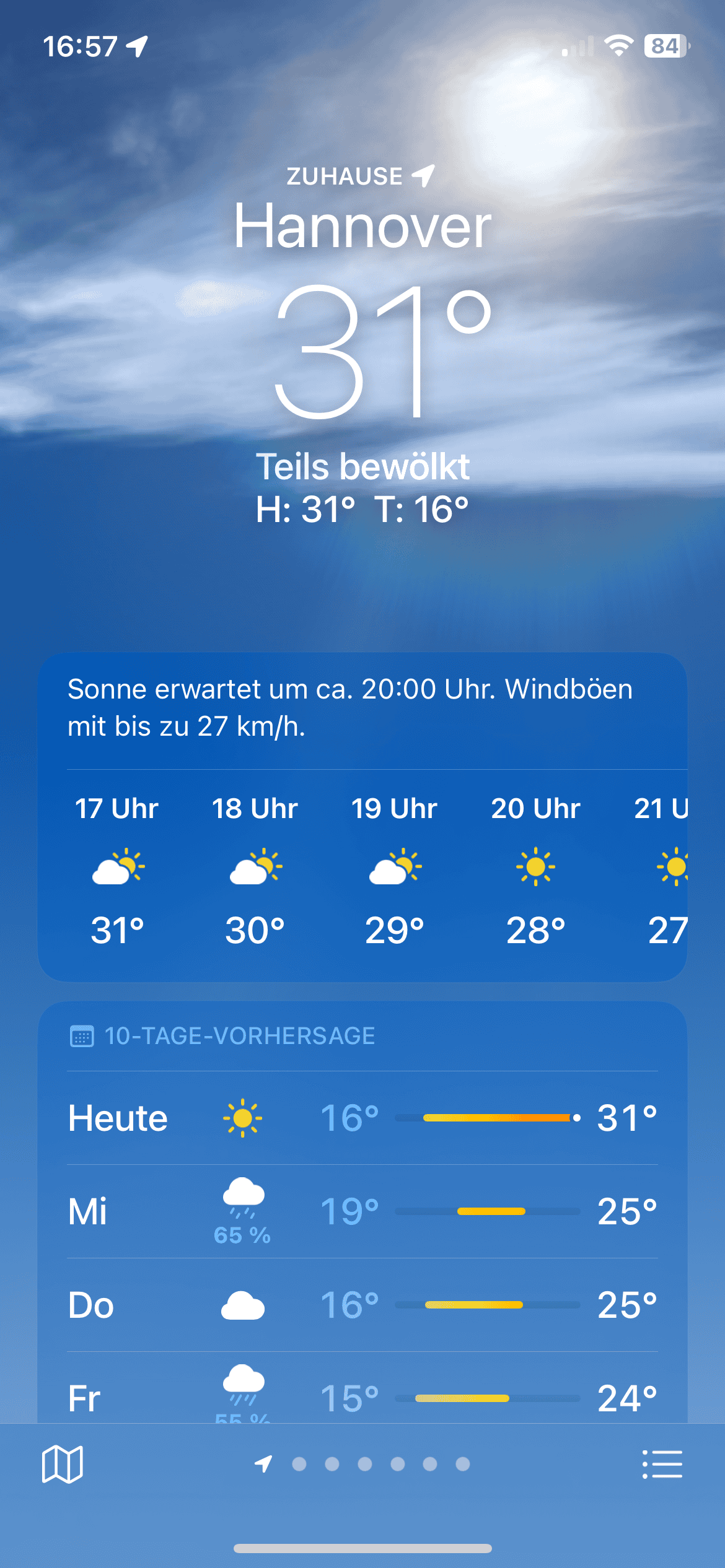 Wetter-App mit 31 Grad für Hannover.