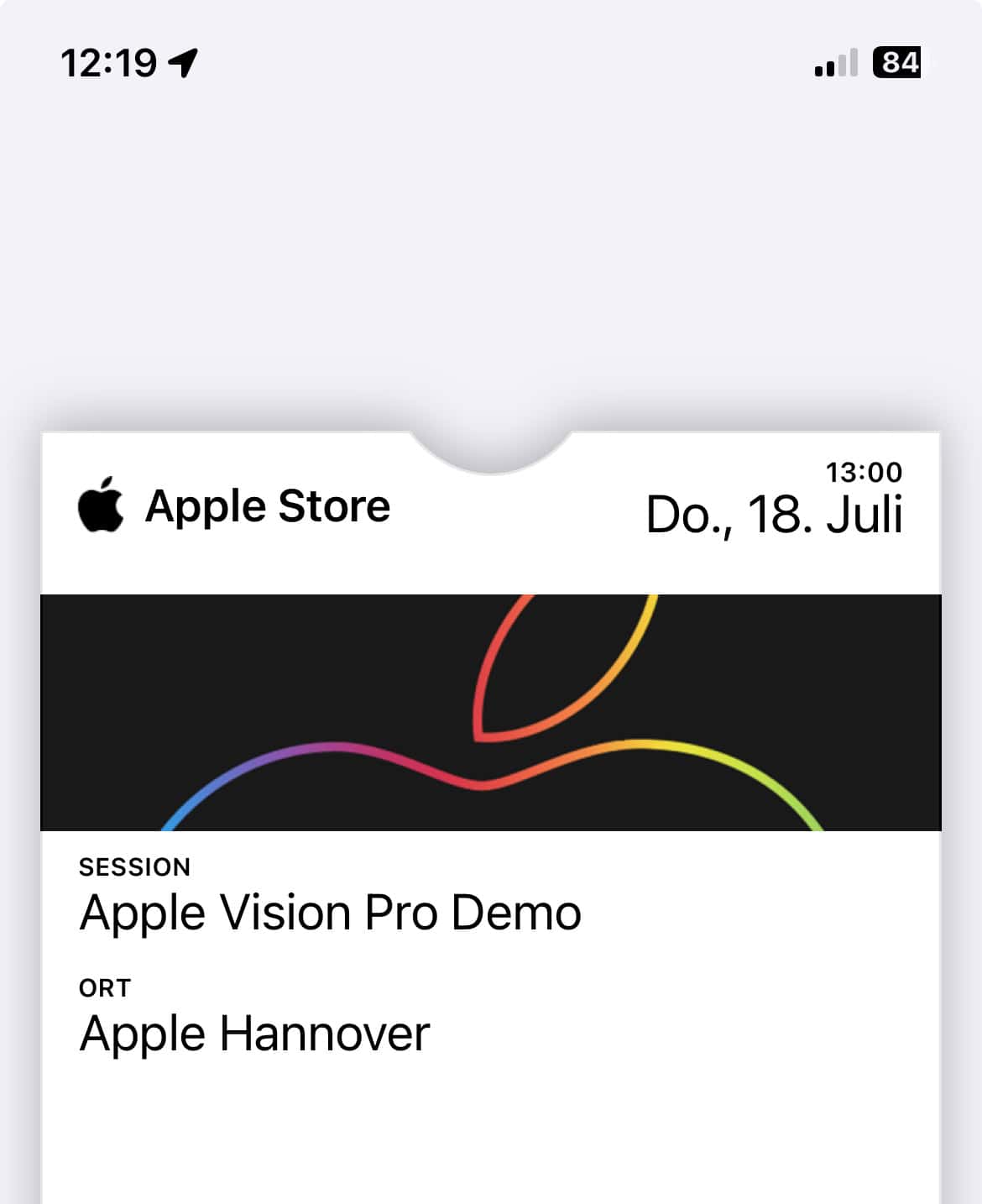 Apple Vision Pro Drmo Voucher in Wallet.