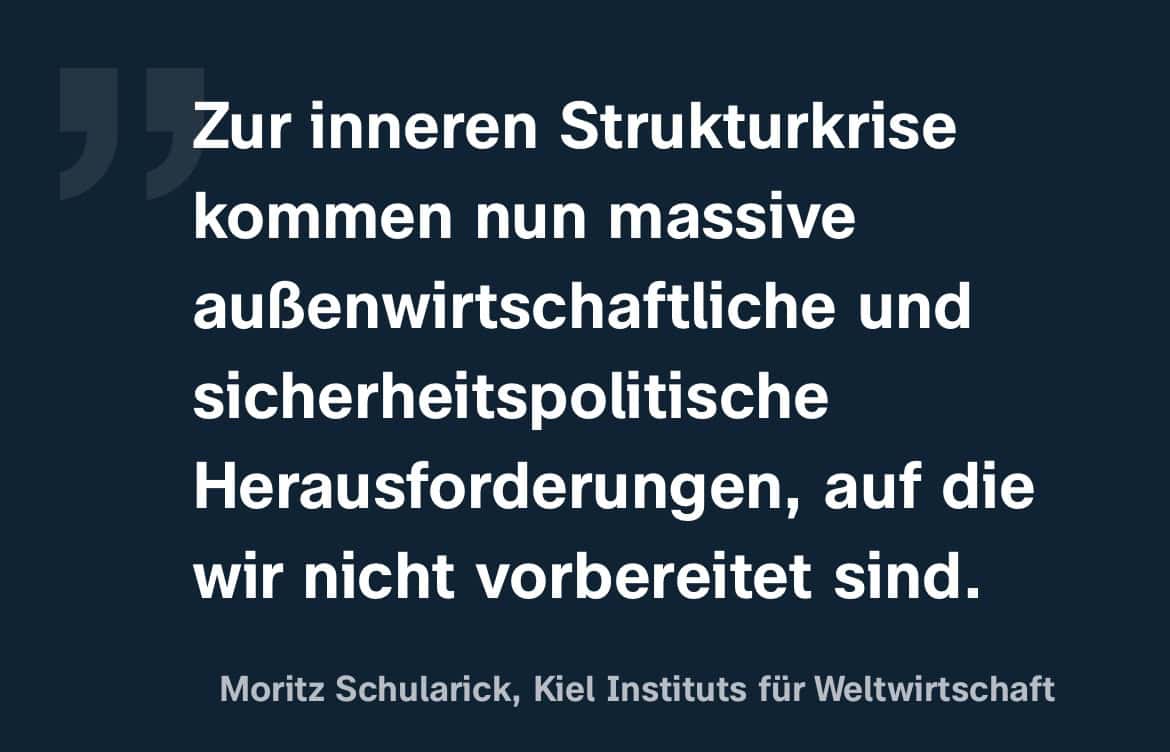 Moritz Schularick, Kiel Instituts für Weltwirtschaft: Zur inneren Strukturkrise kommen nun massive außenwirtschaftliche und sicherheitspolitische Herausforderungen, auf die wir nicht vorbereitet sind.