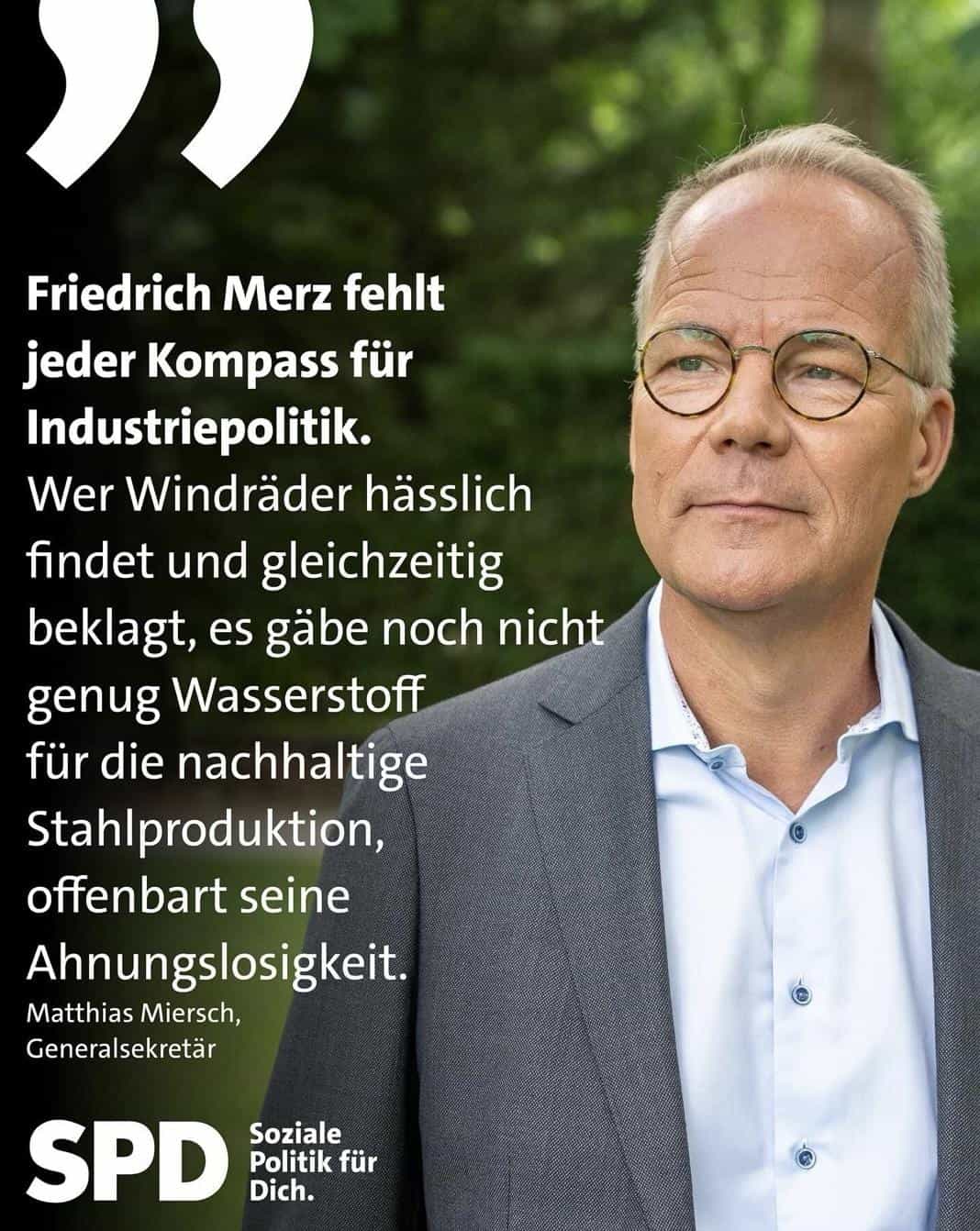 SPD Wahlkampfplakat: Friedrich Merz fehlt jeder Kompass für Industriepolitik.