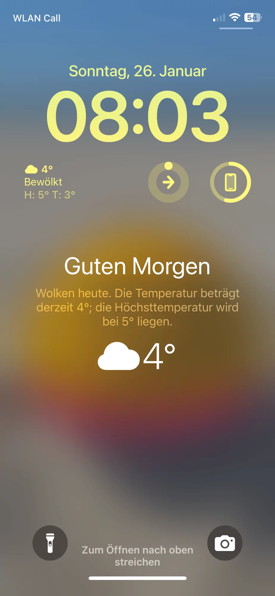 Morgendliche iPhone-Sperrbildschirm mit 'Guten Morgen'.