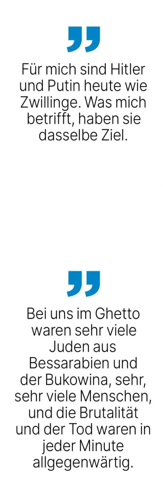 2 Zitate des Shoa-Überlebenden Roman Schwarzman zu Parallelen Hitlers und Putin und die Brutalität im Ghetto.