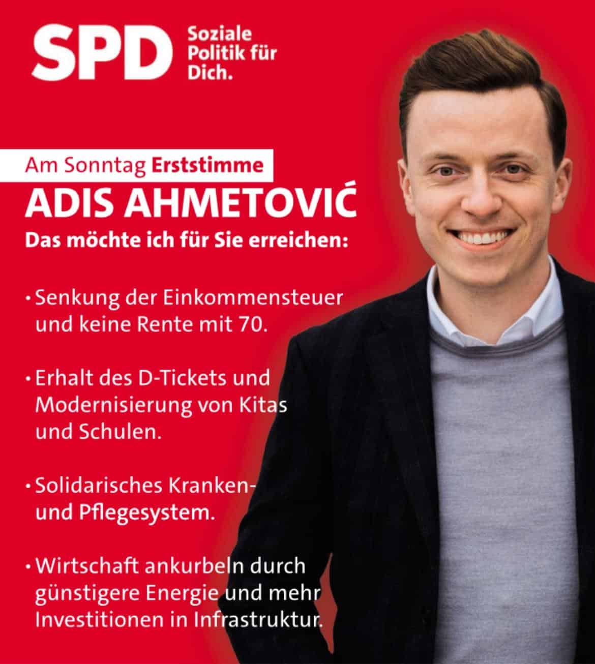 SPD Wahlwerbung in der HAZ: Am Sonntag Erststimme ADIS AHMETOVIC.