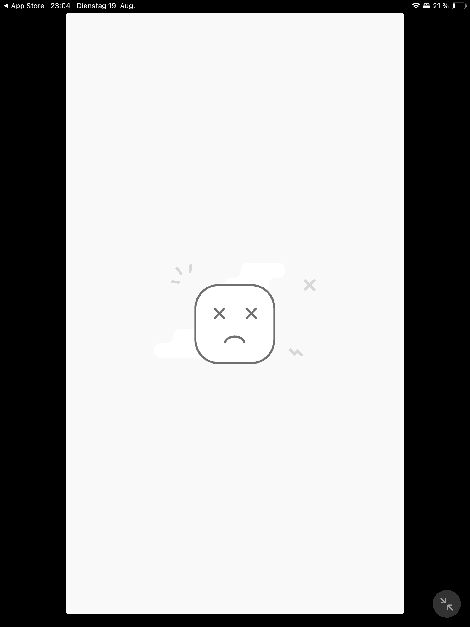 Screen der Blog App mit totem Rechnergesicht.