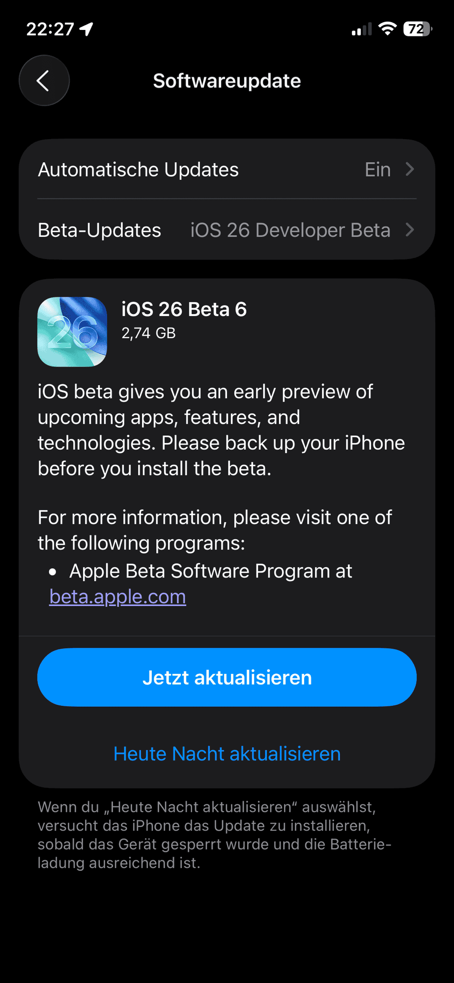 iOS 26 Beta 6 Install Screen
