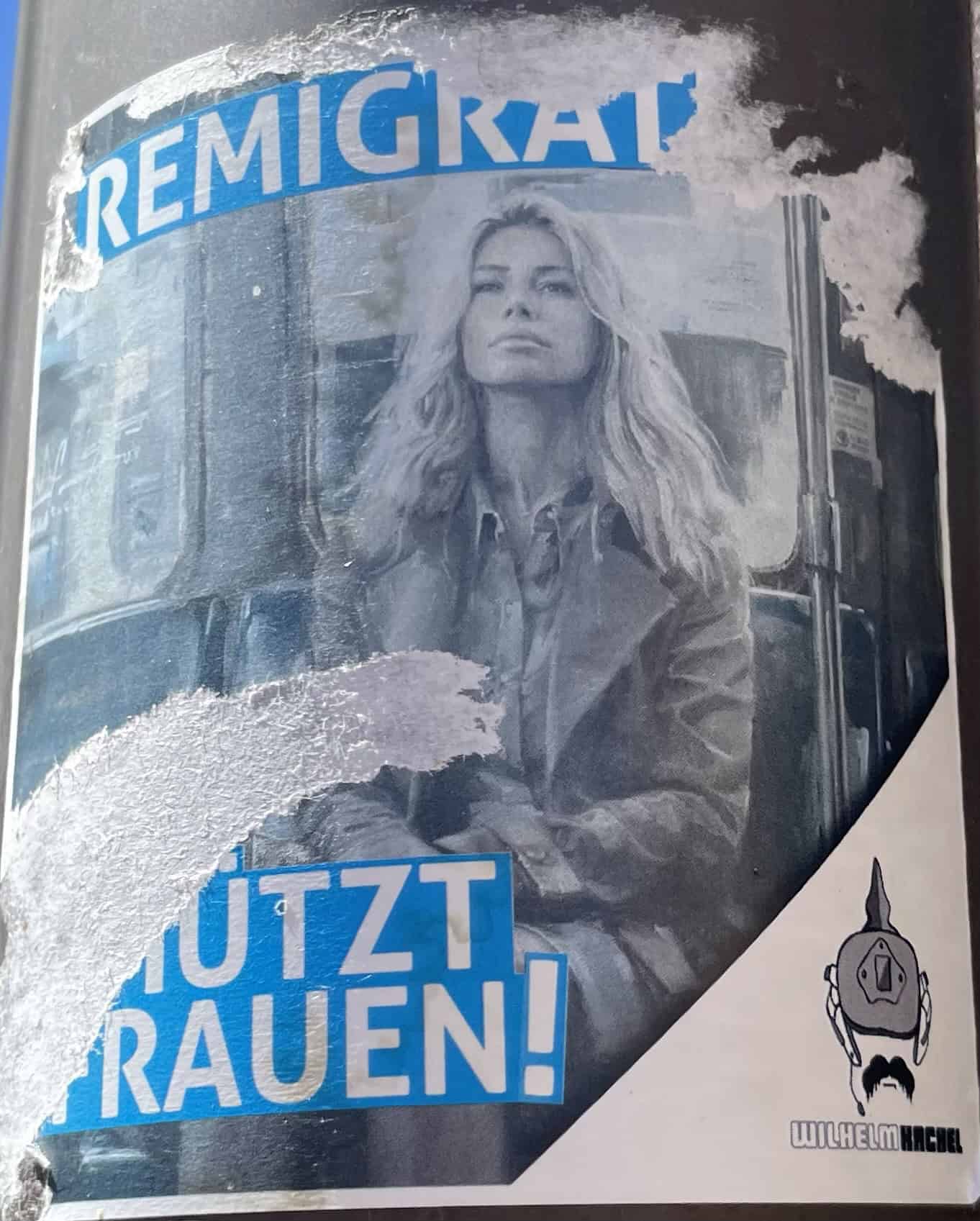 Rassistischer Remigrationsaufkleber im öffentlichen Raum in Brandenburg.