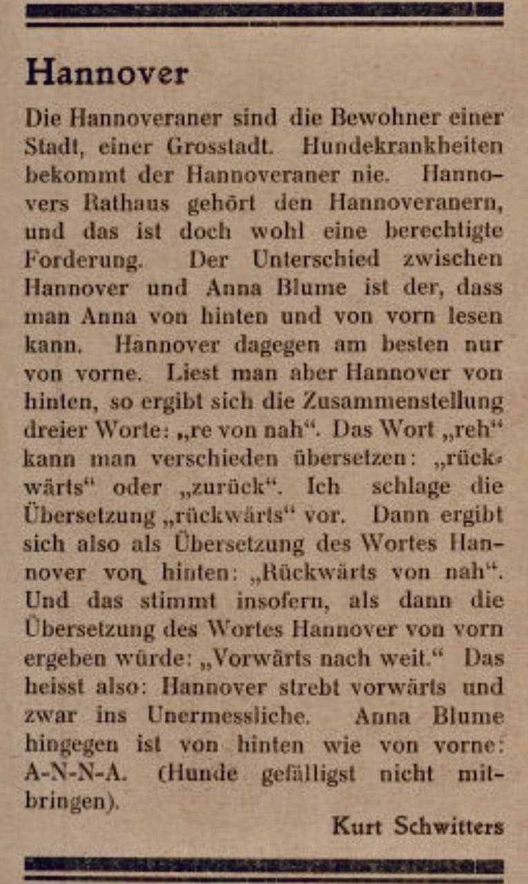 Gedicht 'Hannover' von Kurt Schwitters