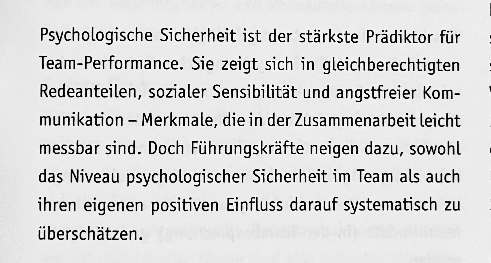 Zutat aus dem Buch zur wichtigen psycholigischen Sixherheit und Überschätzung durch Vorgesetzte auf ihr