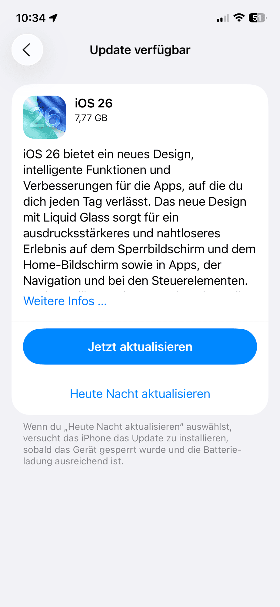 iOS 26 Installschirm fpr die Public-Version.