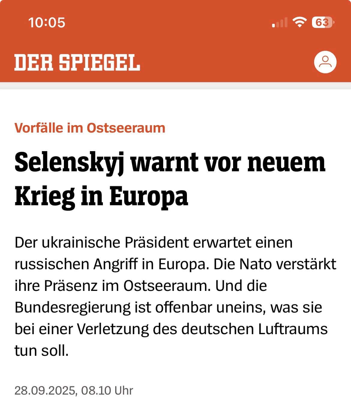 SPON: Vorfälle im Ostseeraum: Selenskyj warnt vor neuem Krieg in Europa