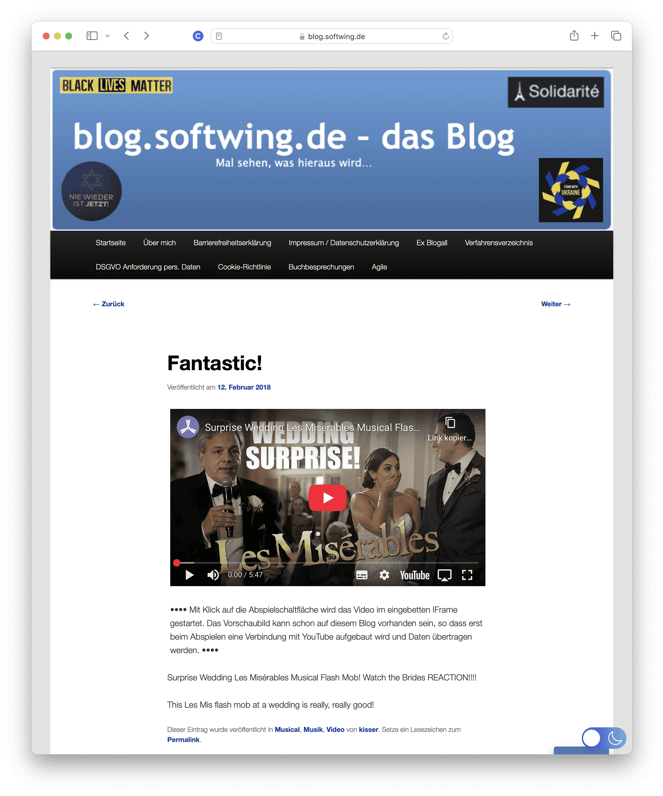 Blogpost mit dem Video zu 'One Day more' aus Les Miserables als Hochzeitsüberraschung.