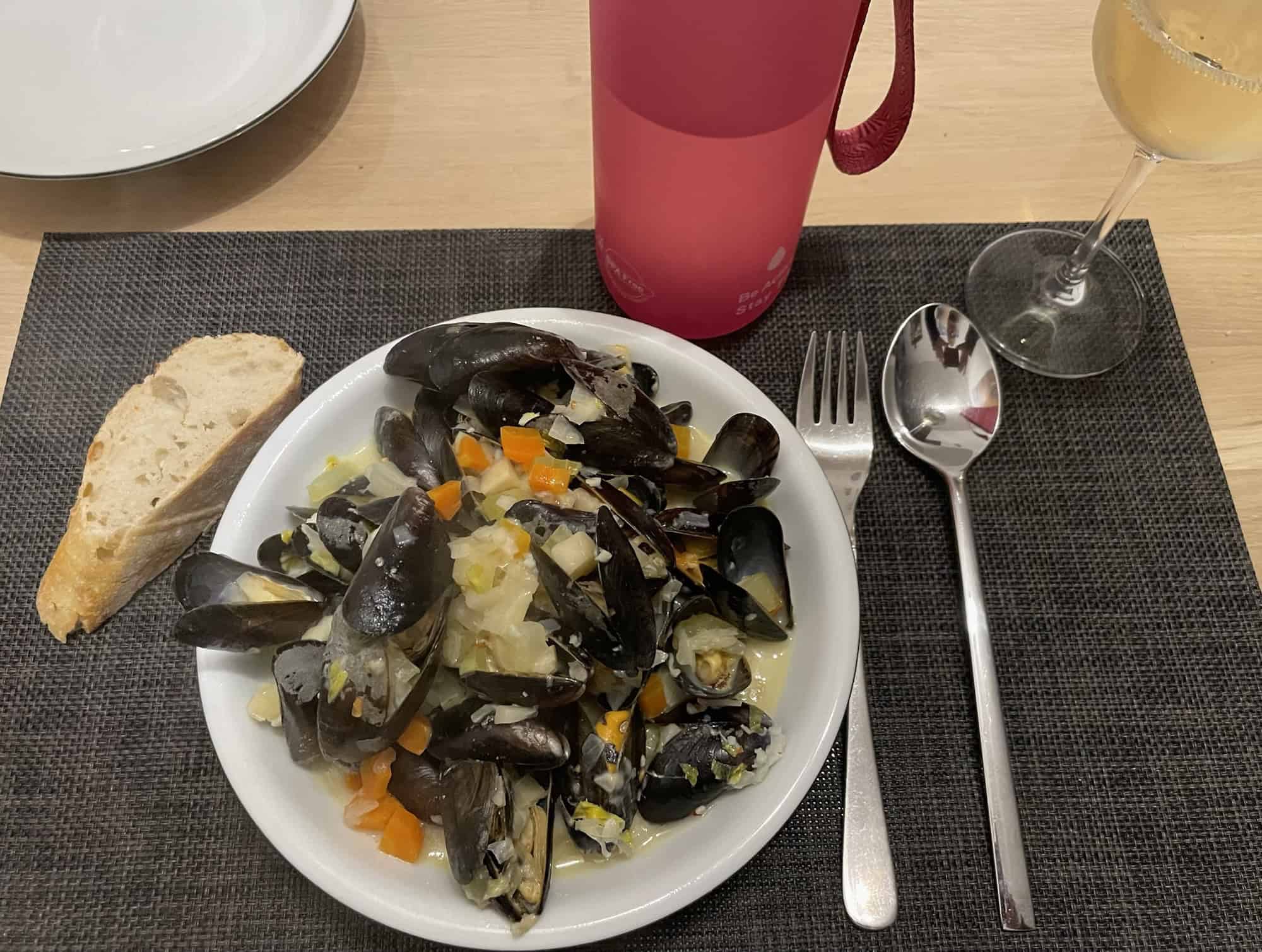 Miesmuscheln in Weißwein