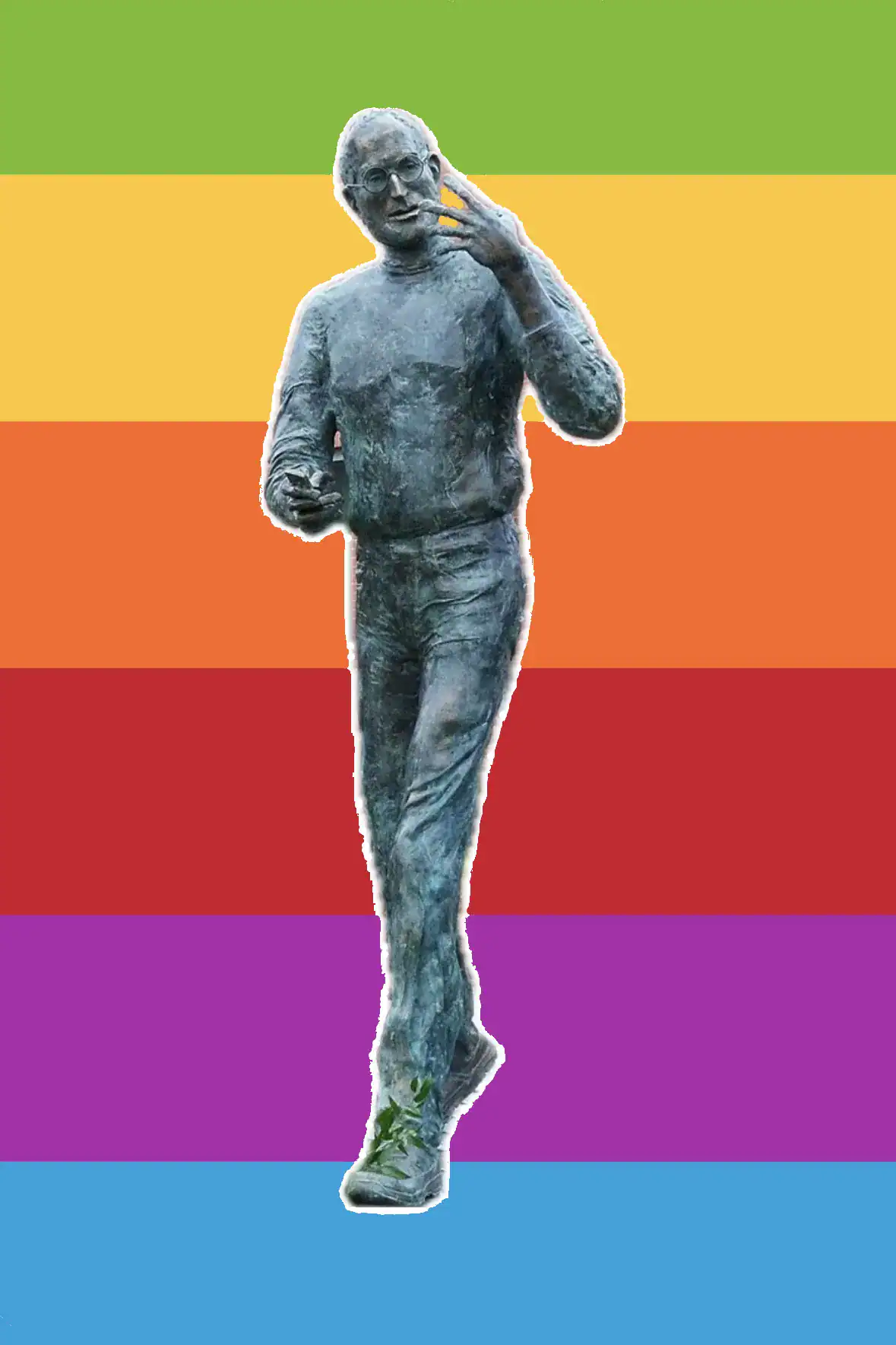 Steve Jobs Bronzestatur vor Apple-Regenbogen