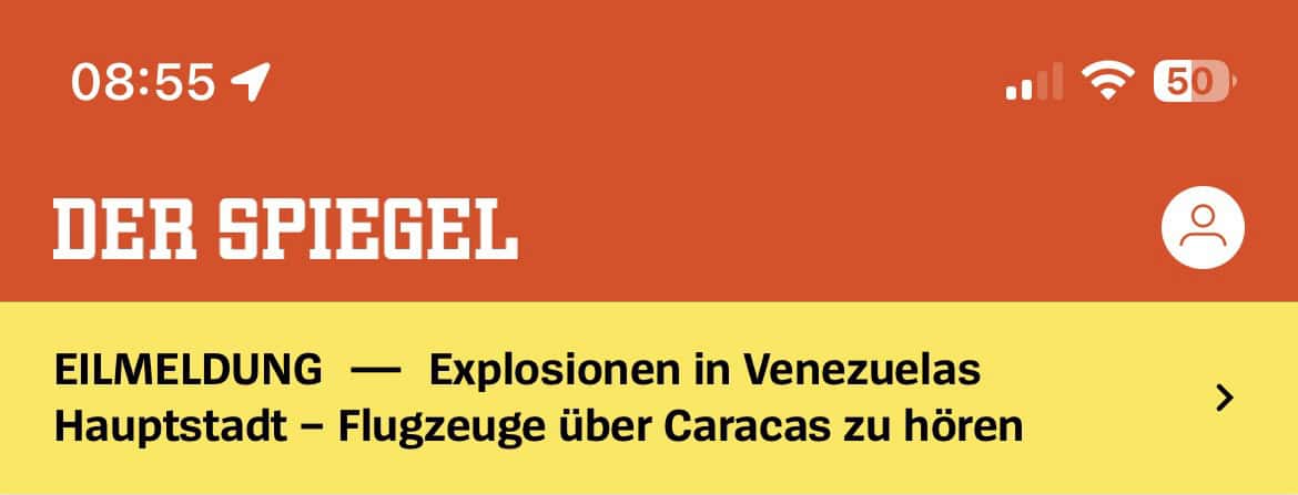 SPON Headlinekopf mit Rilmeldung: Angriffe auf Venezuelas Caracas.