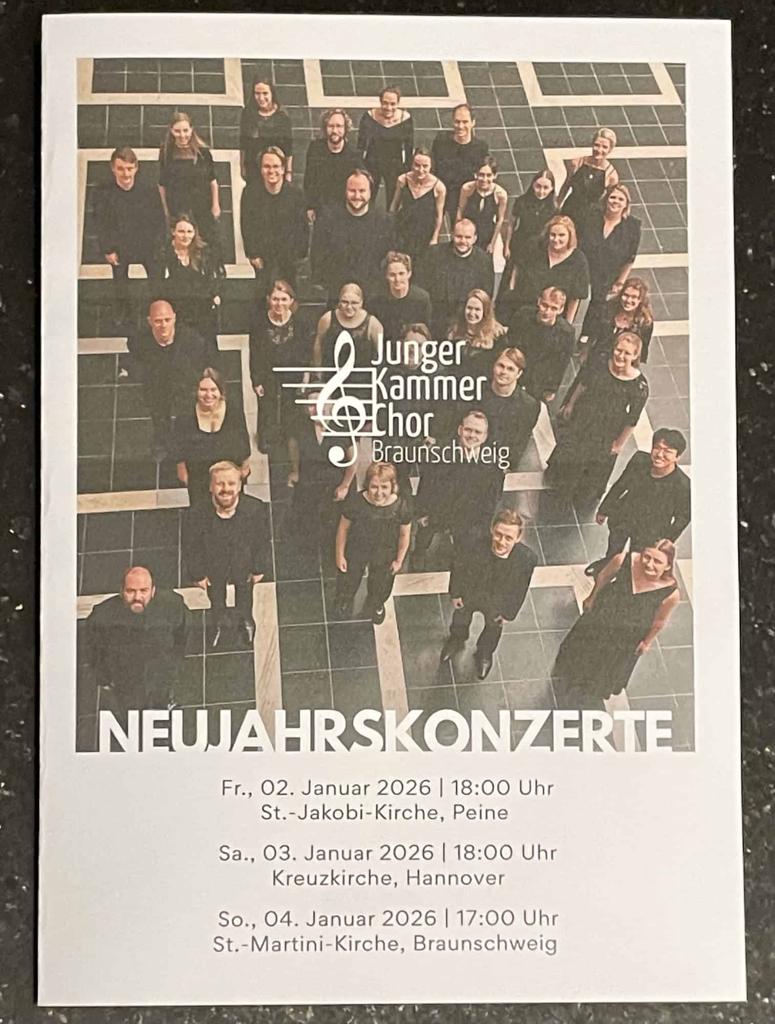 Das Programm des Neujahrskonzert des Jungen Kammer Chors.