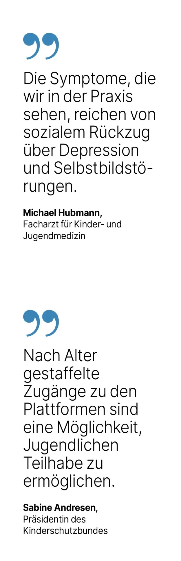 Zwei Zitate zu medizinischen Symptomen und Social Media.