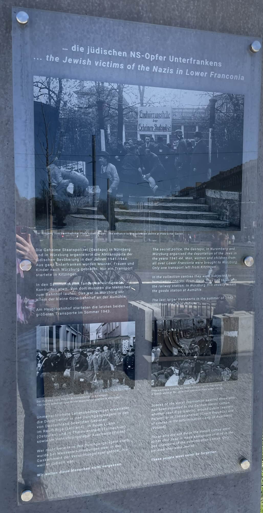 Infotafel zum DenkOrt Deportationen 1941 - 1944. ... die jüdischen NS-Opfer Unterfrankens