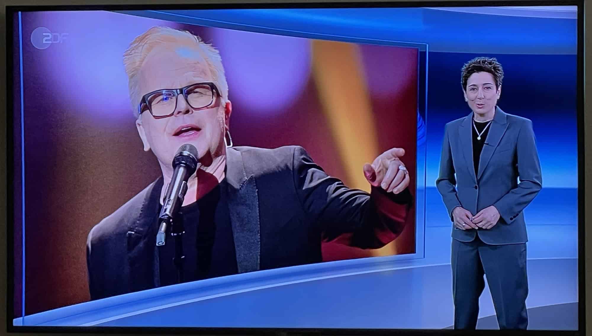 heute Jornal von Sonntag: Herbert Grönemeyer groß neben Mideratorin eingeblendet.