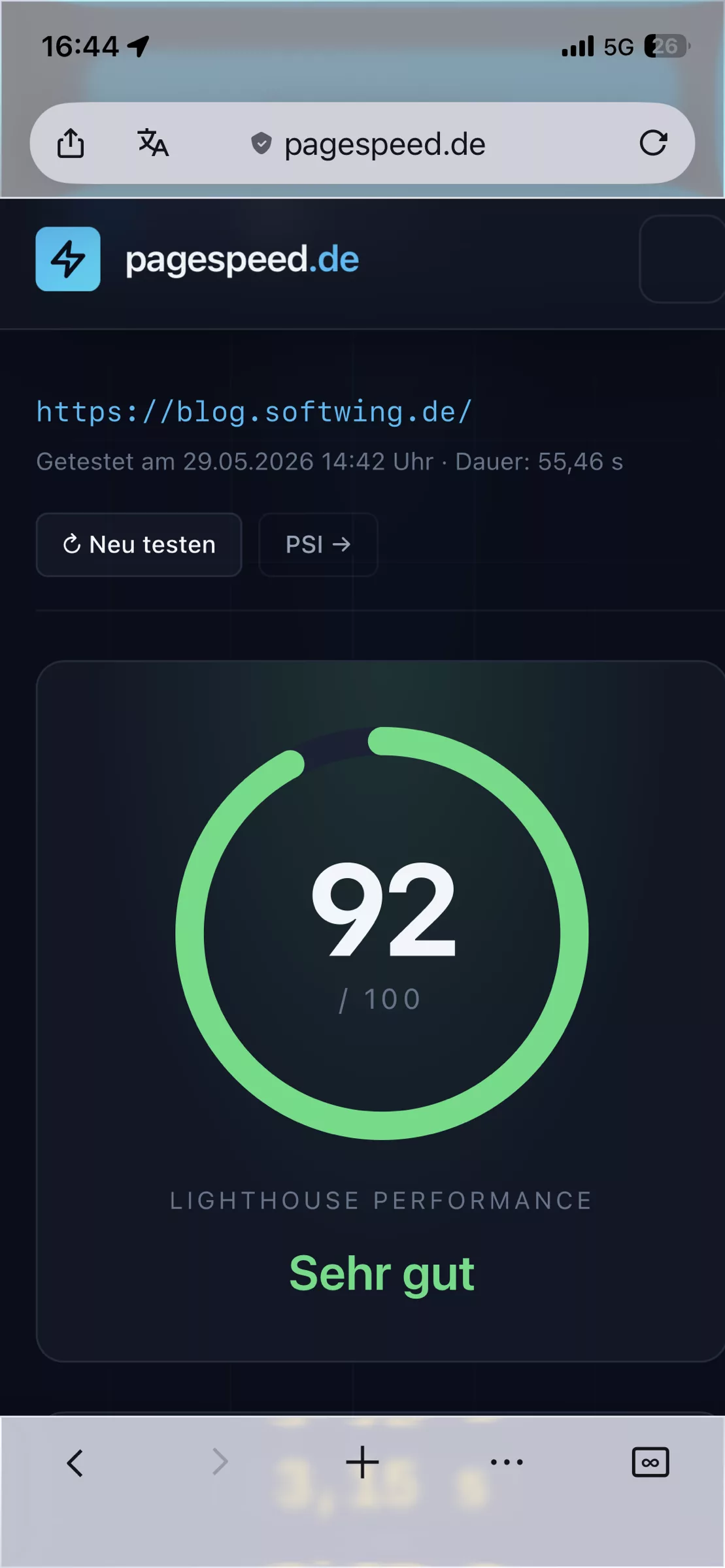 Oagespwed.de mit gutem Ergebnisses des Blogs.