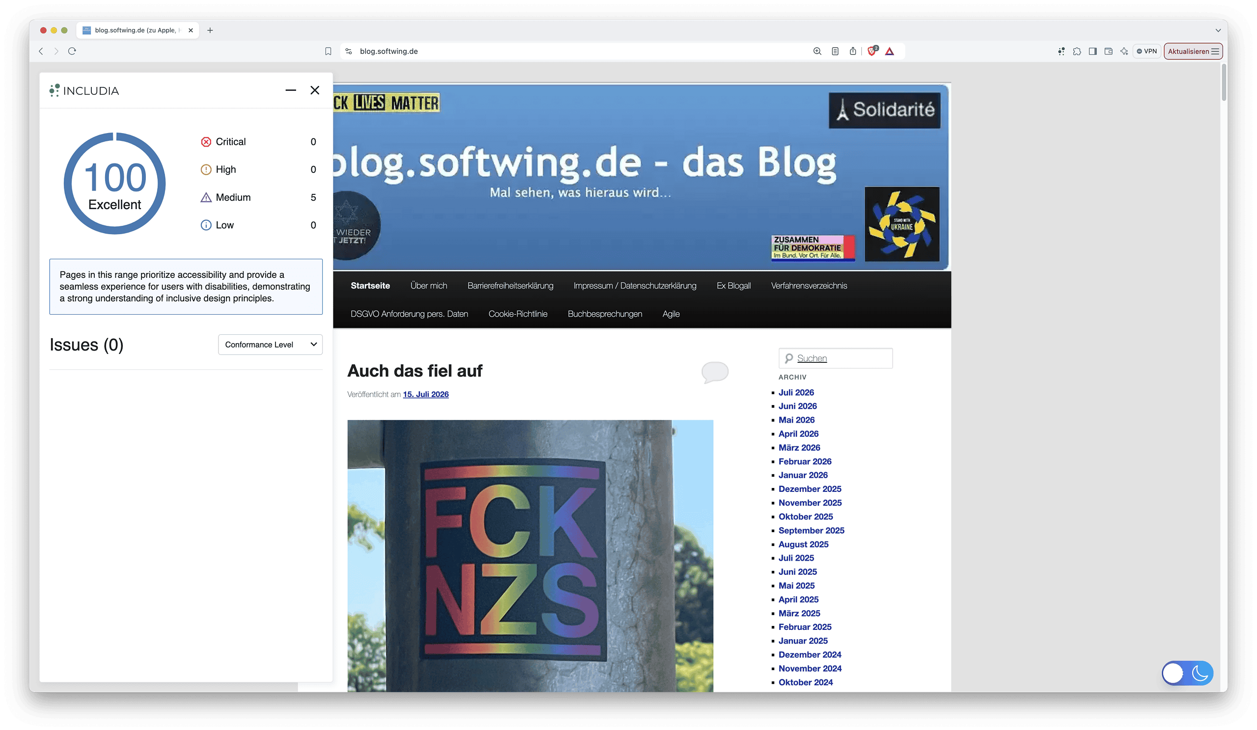 Includia mit 100 für Barrierefreiheit in der Webvariante hell.