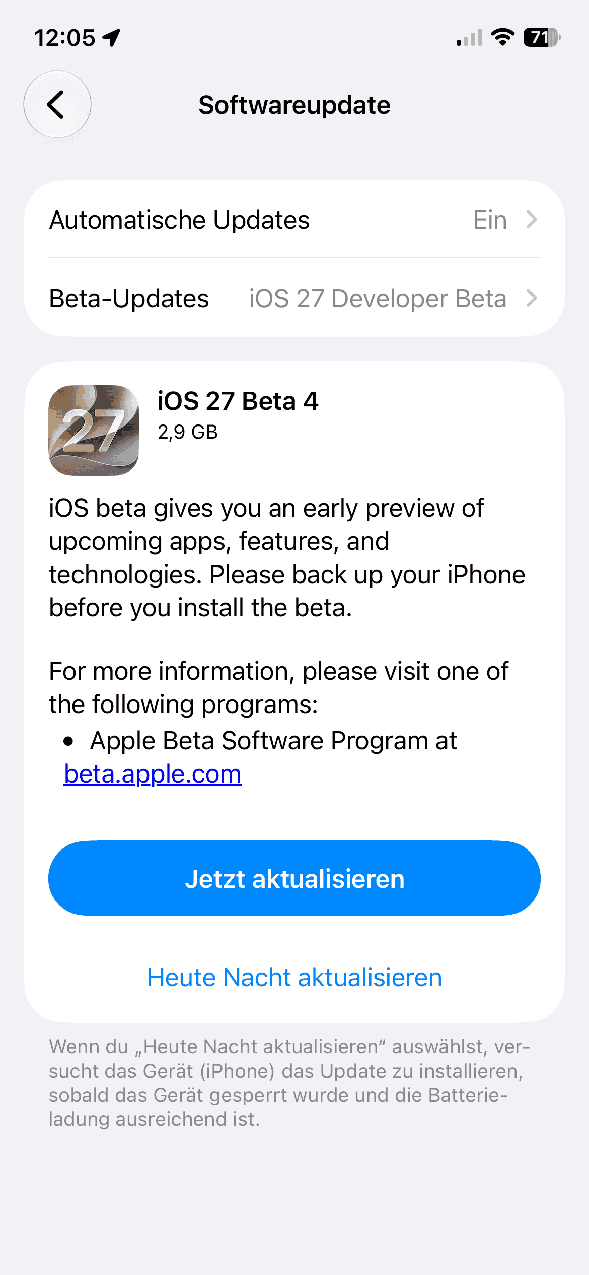 iOS 27 Beta 4 Install Screen.