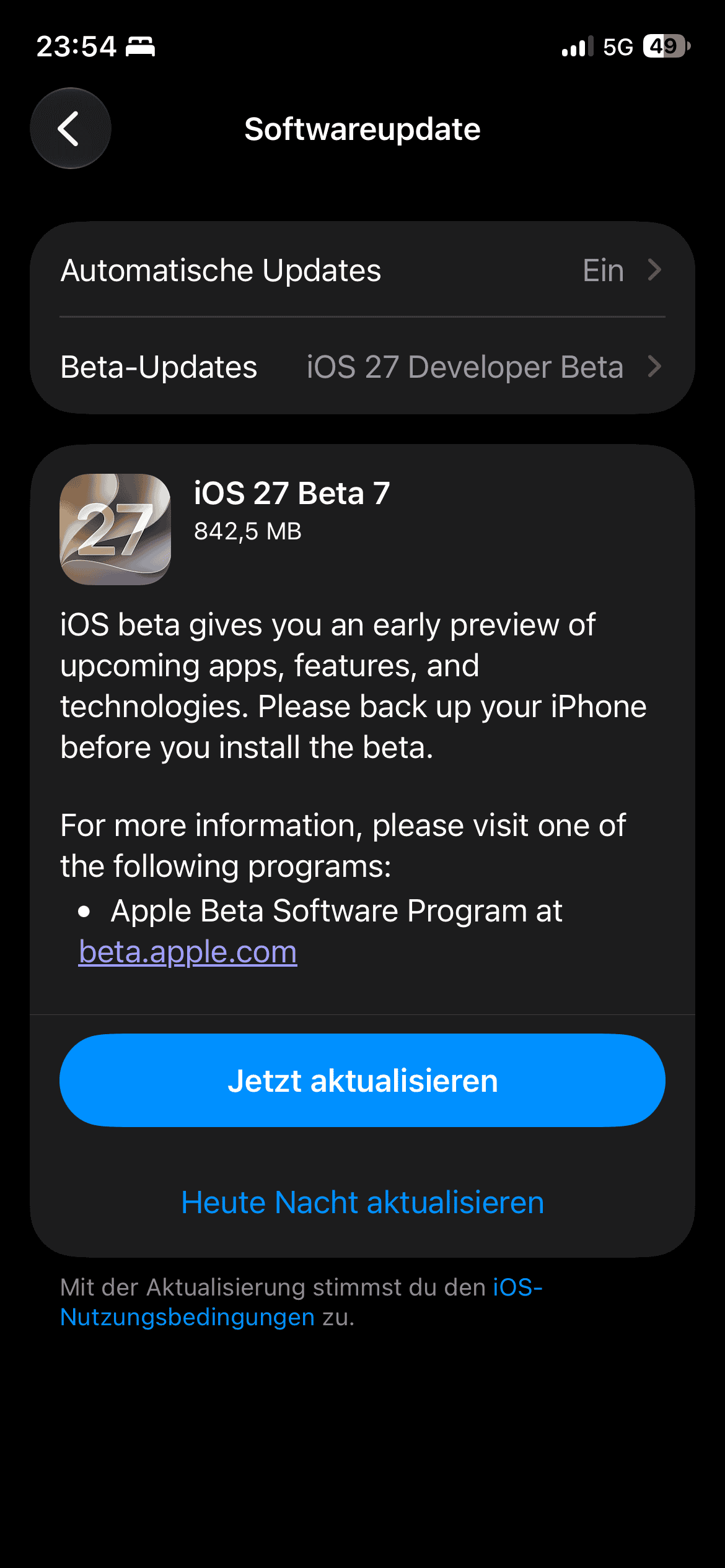 iOS 27 Beta 7 Install Screen.