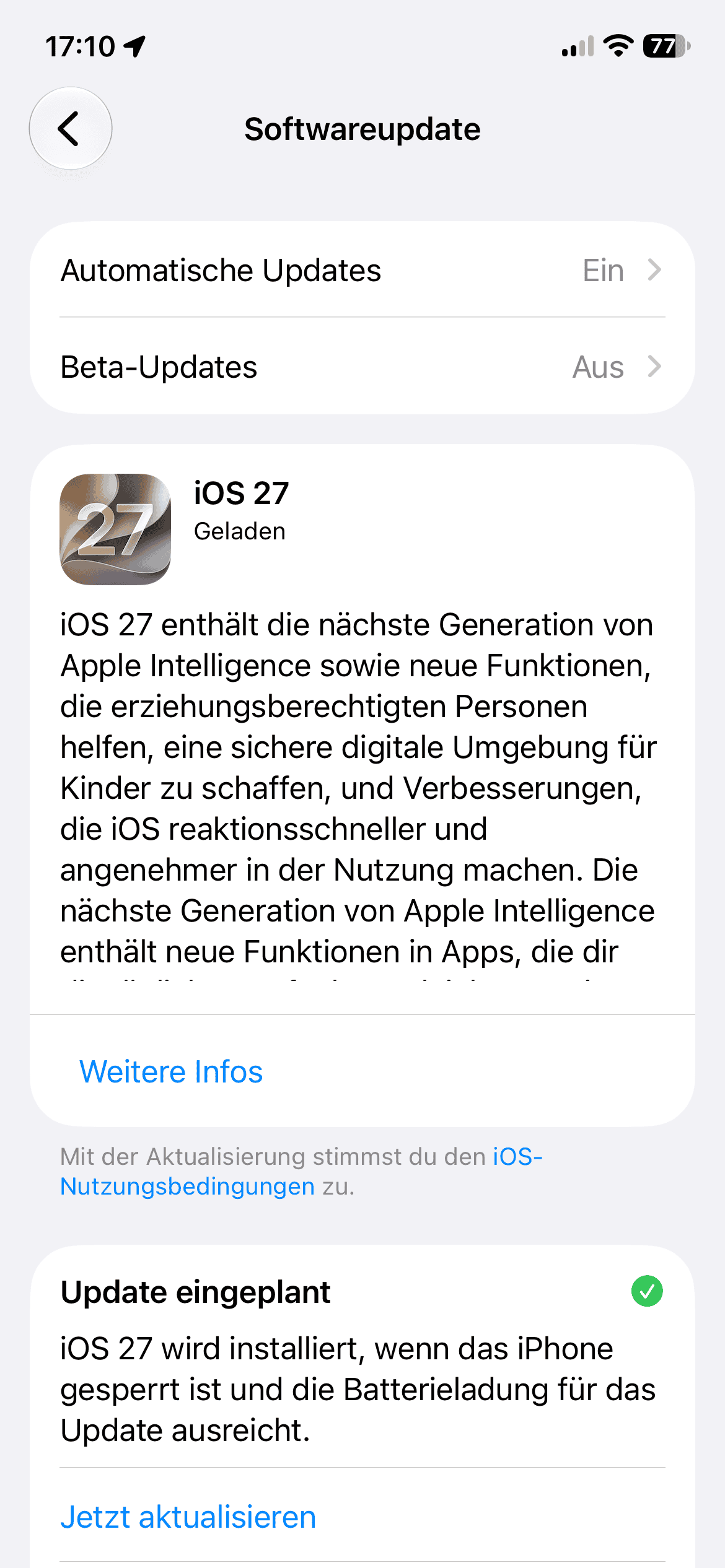iOS 27 Installschirm.
