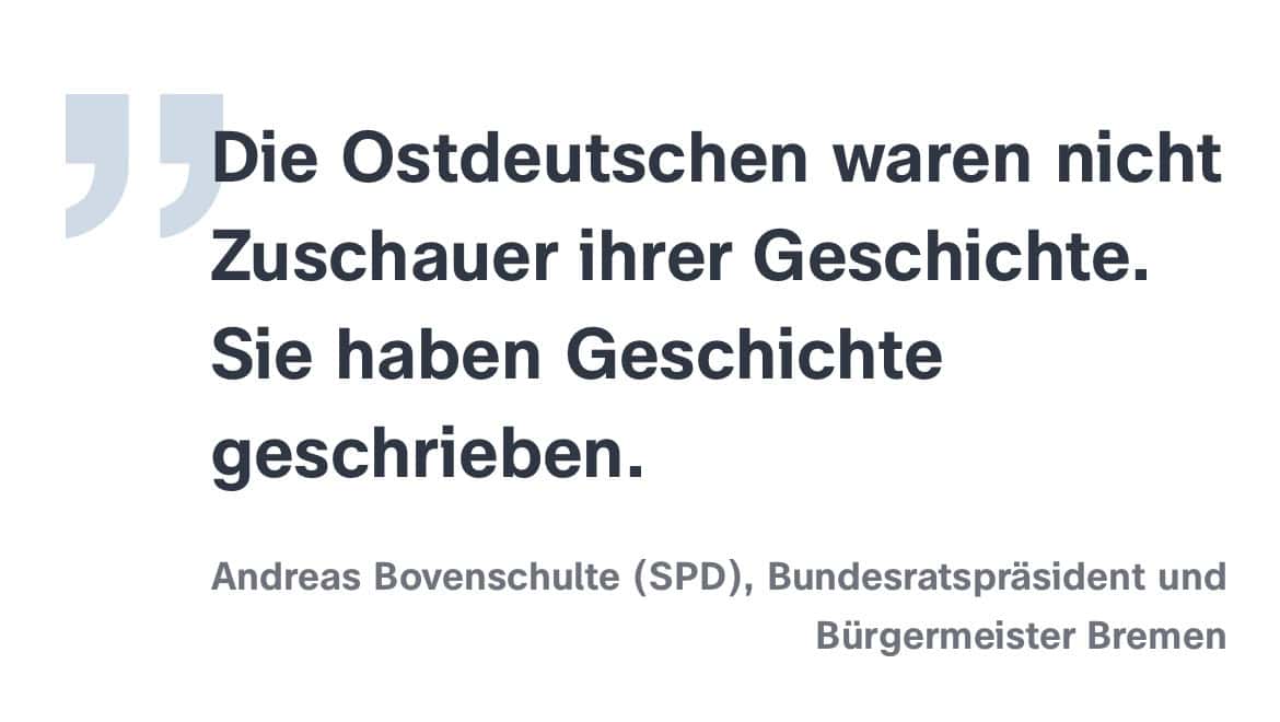  Andreas Bovenschulte (SPD), Bundesratspräsident und Bürgermeister Bremen: Die Ostdeutschen waren nicht Zuschauer ihrer Geschichte. Sie haben Geschichte geschrieben.